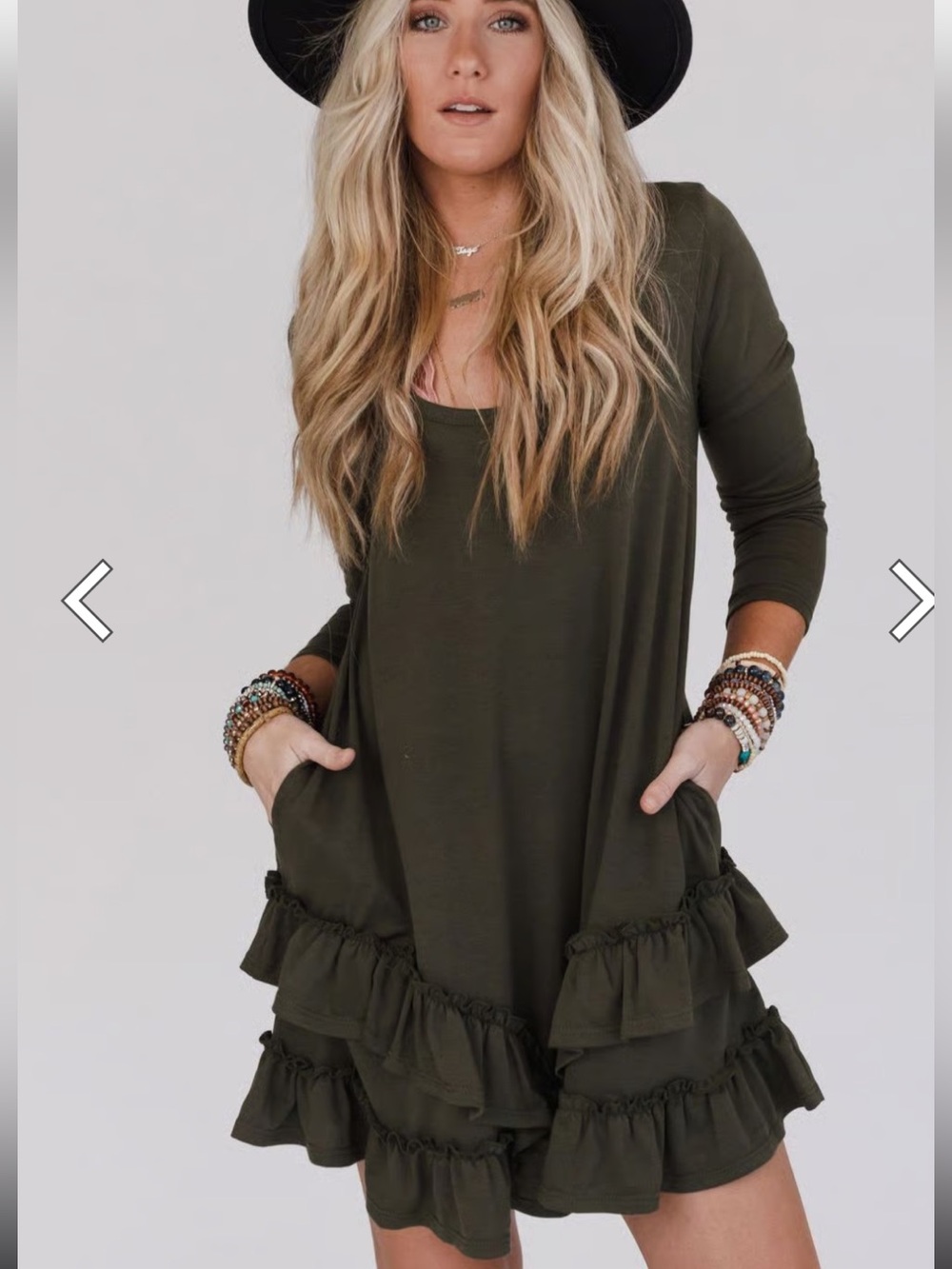 Three Bird Nest Constance Ruffle Hem Long Sleeve Dress Size Large